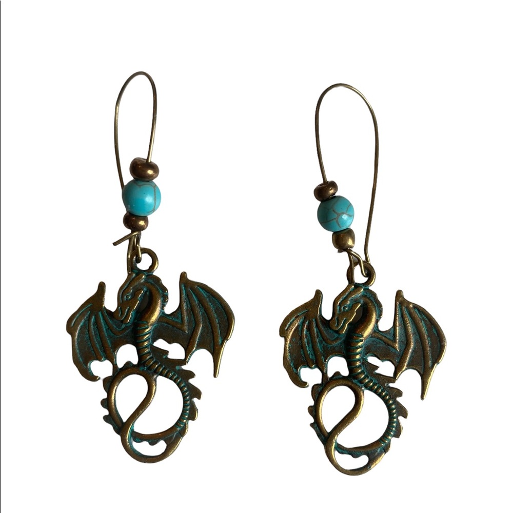 Antique Gold Tone Dragon Earrings
